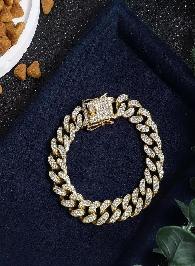 Pluzmecalm 1Pc 9inch Gold Dog Chain Diamond Collar Walking Metal Chain Necklace with Secure Buckle Pet Cuban Style Collar Jewelry Accessories for Small Medium Large Dog Cats (13mm Wide) - Image 3